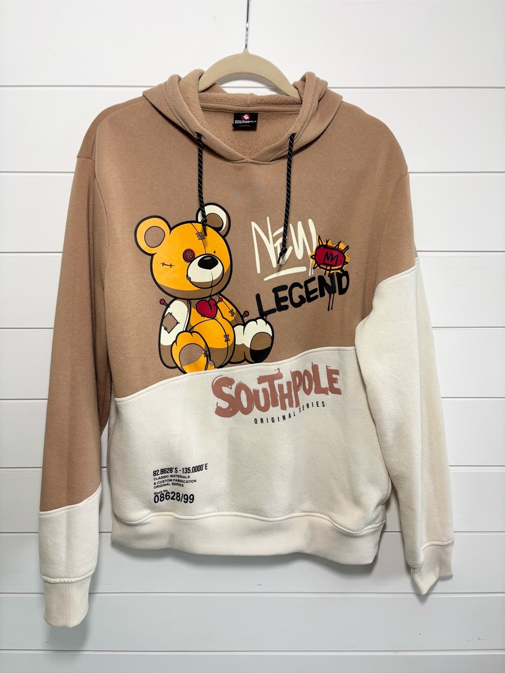 South Pole Tan and Cream Teddy Graphic Pullover Hoodie Size M
